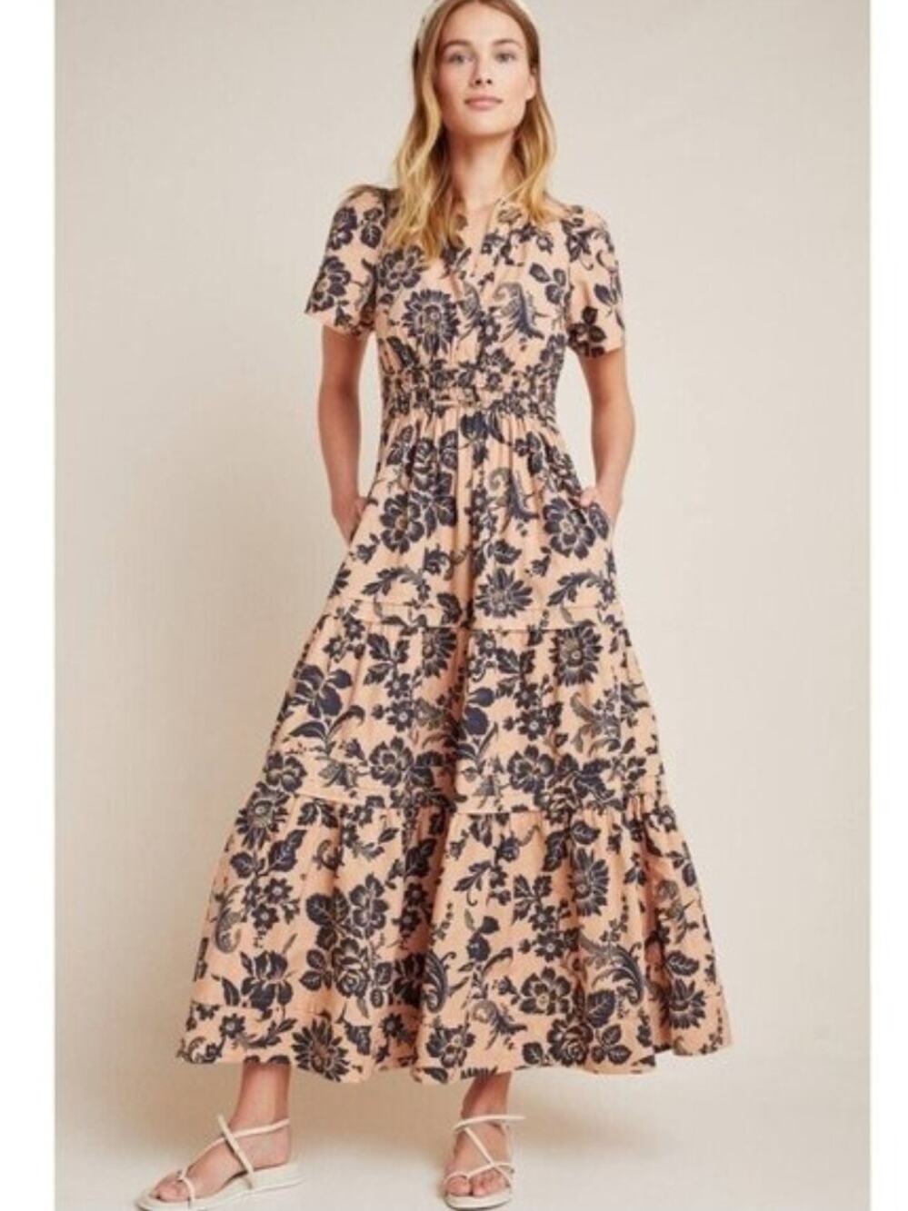 Anthropologie Somerset Maxi Dress Brown Motif Floral Size Small